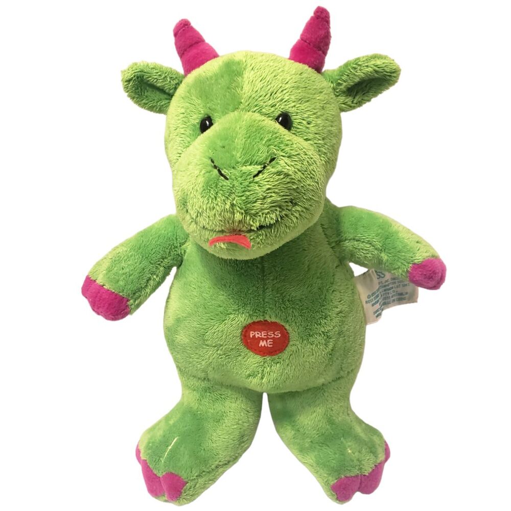 Russ Berrie Green & Purple Dragon Makes Noise 10" Tall Plush Stuffed Animal Toy